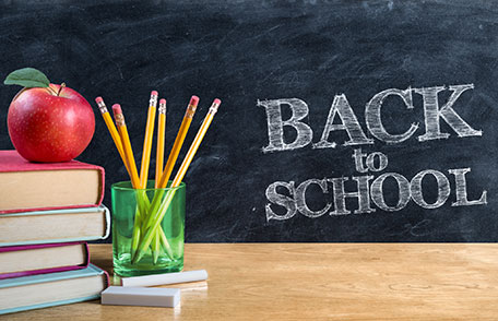 Back to school photo, blackboard, pencils & books