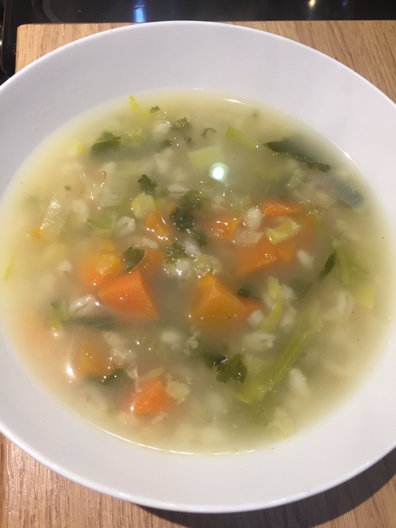 A bowl of hearty vegetable broth